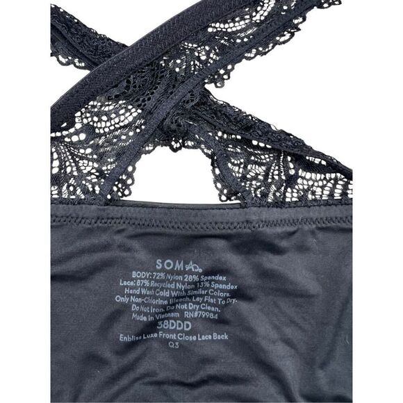 SOMA 38DDD Enbliss Luxe Front Close Lace Back Bra Black Plunge Underwire - Picture 7 of 7